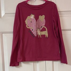 Charming Long Sleeve Kids Shirt with Leopard Heart Design - Burgundy
